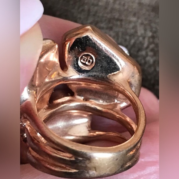 Alexis Bittar natural stones ring w/crystal detailing in rose gold setting. Sz 7 - Picture 6 of 6